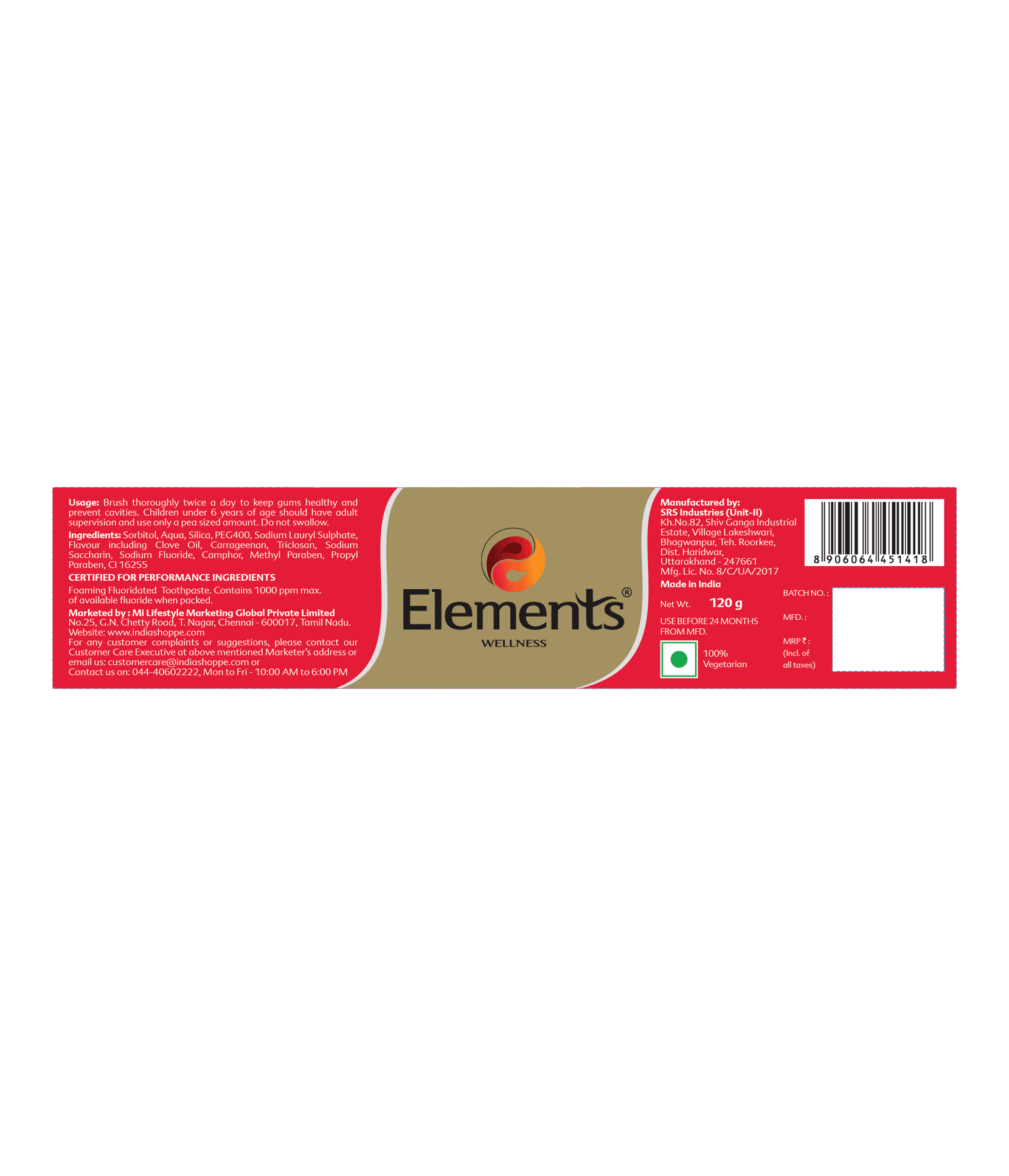 Elements Wellness Fresh-O-Guard Gel Toothpaste (120g) image 2