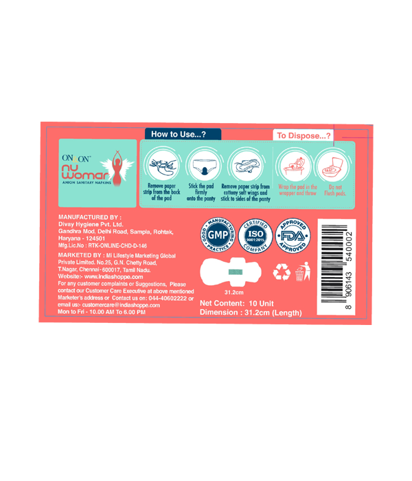 ON&ON Nu Woman Anion Sanitary Napkins (10 Pads) image 2